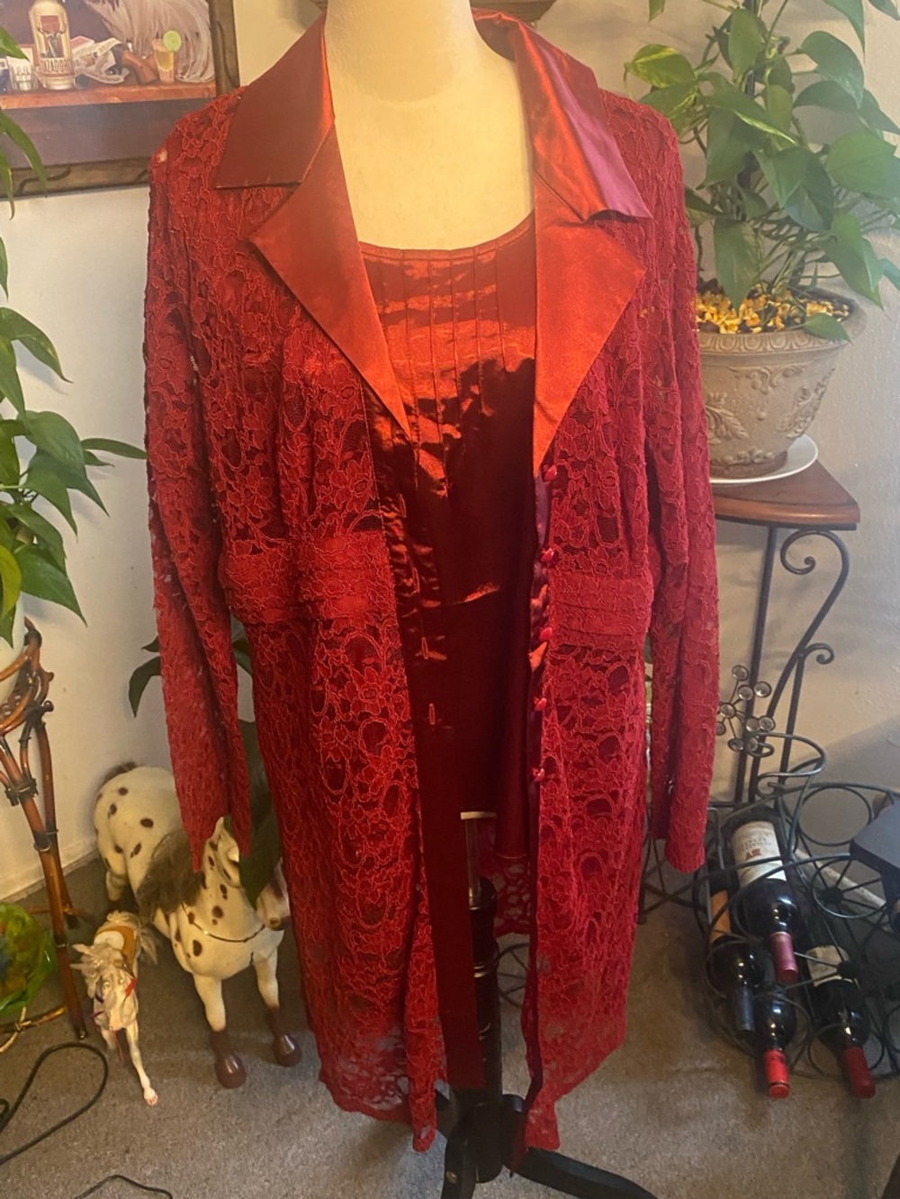 Susan Graver Sleeveless Satin Tank Top -and Jacket Burgundy